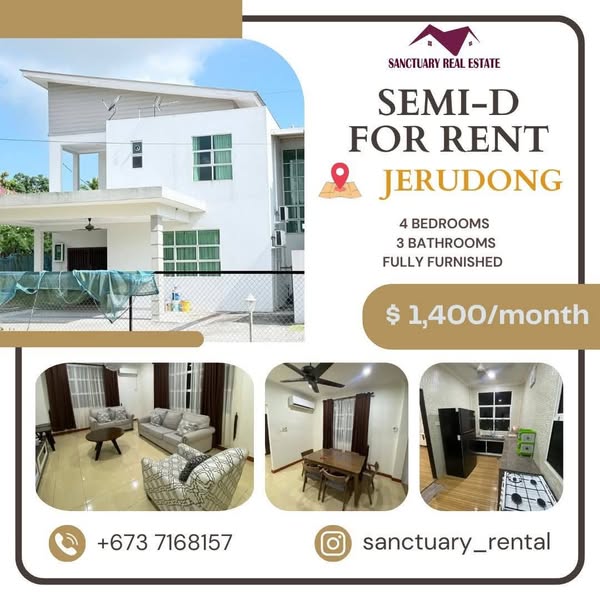 SEMI DETACHED HOUSE FOR RENT AT JERUDONG